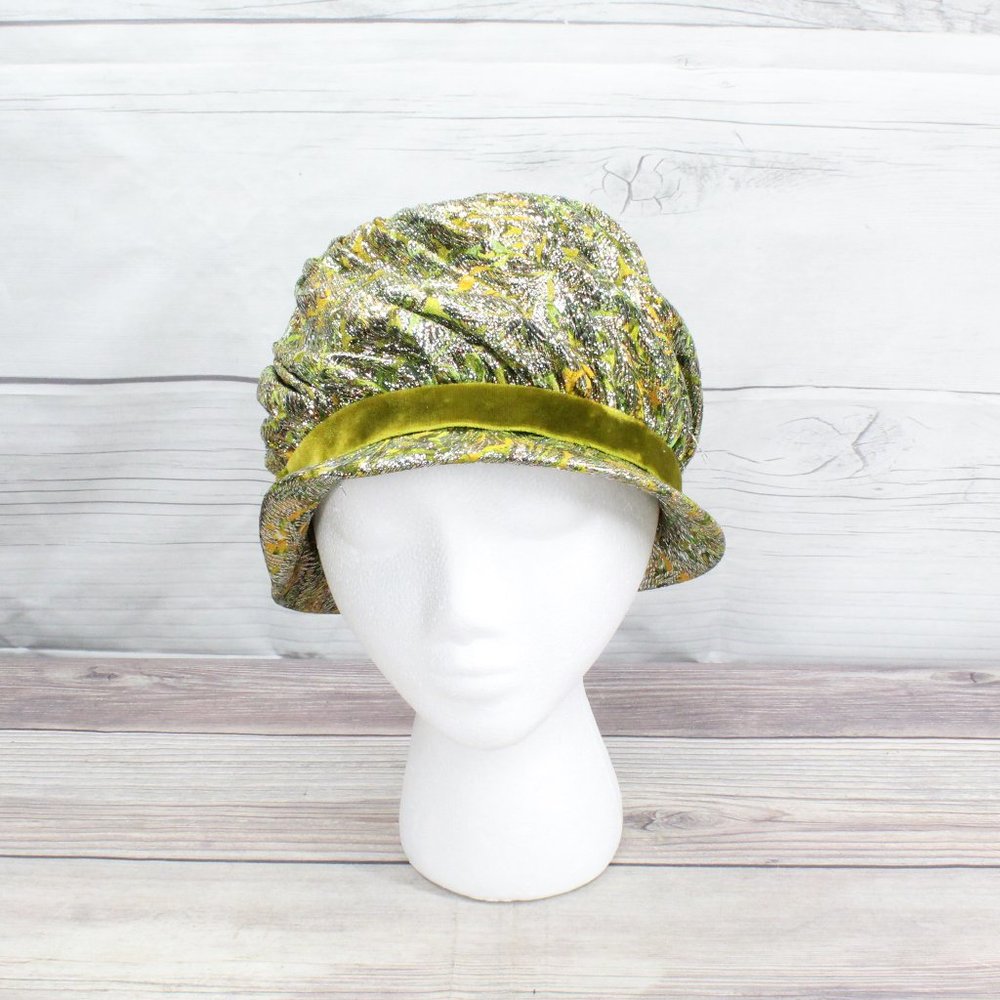 Vintage! Union Made U.S.A. Green Gold Studded Hat - Picture 2 of 11